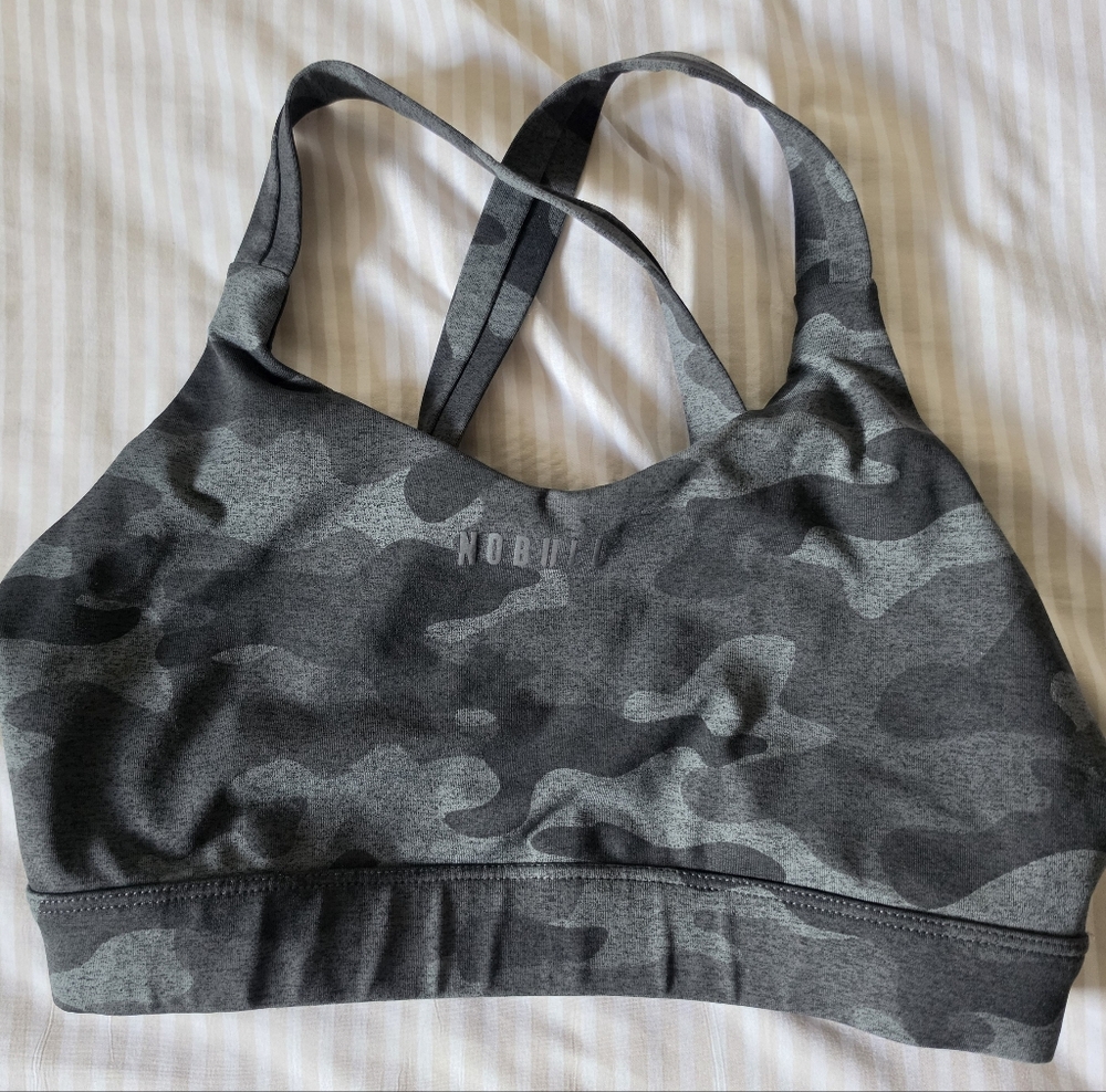 NOBULL Gray Camo Double-Strap Sports Bra